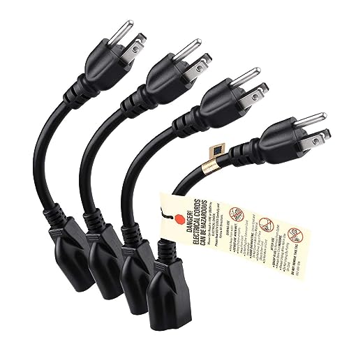 Image of [ETL Listed] Miady Short Power Extension Cord Outlet Saver, 16AWG /13A, 3 Prong (4 Pack, Black, 8 Inch)