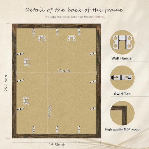 Image of Picrit 18x24 Rustic Brown Poster Frame, Picture Frame for Wall, 3 Pack