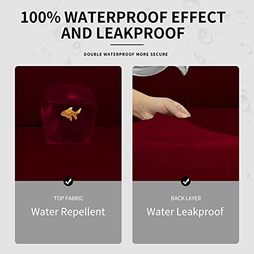 Image of Easy-Going Waterproof 3-Piece Loveseat Cover Couch Covers for Sofa | Stretch Spandex Sofa Cover Protector Bottom for 2 Cushion Couch Dog Pet Friendly Living Room Wine