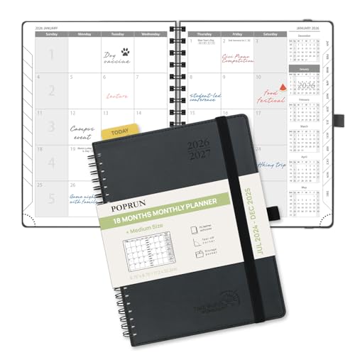 POPRUN Monthly Planner 2026-2027 (Medium 6.5' x 8.5') 18...