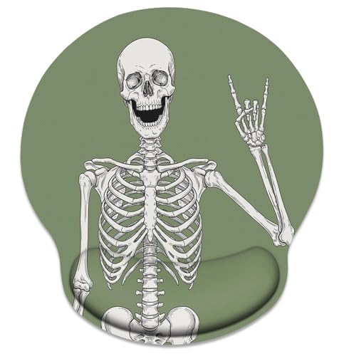 Britimes Ergonomic Mouse Pad with Wrist Support Green Human Skeleton Skull Non-Slip Rubber Base Mousepad for Home Office Gaming Working Computers Laptop Easy Typing & Pain Relief