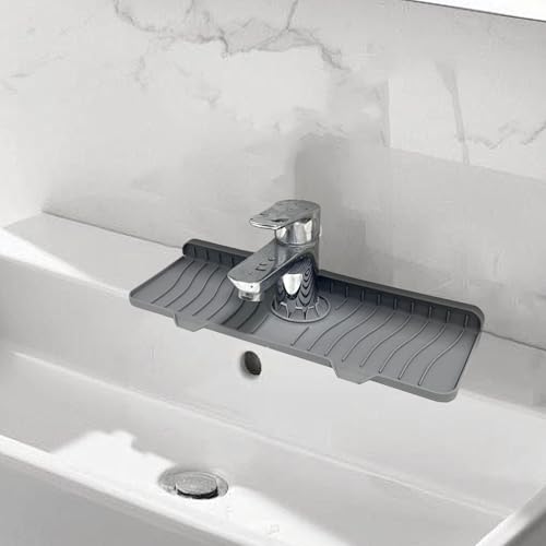Protector de salpicaduras para grifo en silicona gris de 36 cm con orificio ajustable 8