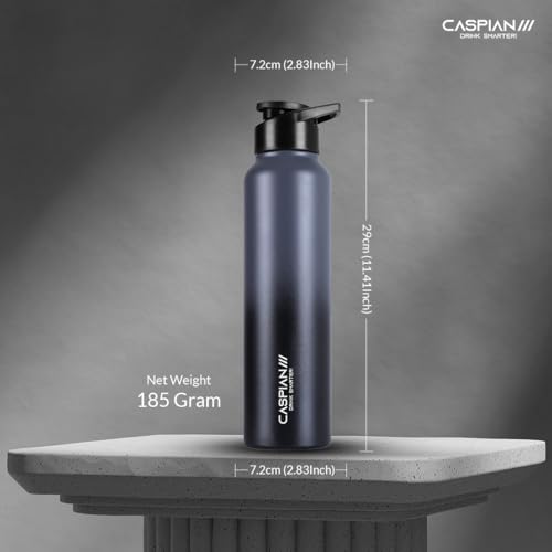 Image of CASPIAN / / / HIke ISI Certified Stainless Steel Water Bottle 1 ltr. (Graphite, 1 Litre) | Leak Proof Sipper for Fridge Home Office Travel School Kids Boys Girls Adults Sports Gym Yoga Gift | BPA Free