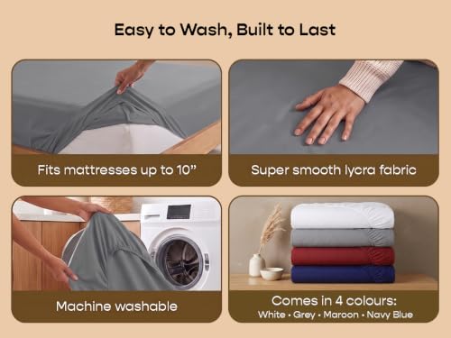 Image of SleepyCat Waterproof Lycra Mattress Protector | Queen 75x60 | Grey | 100% Waterproof TPU Layer, Soft Breathable Fabric, Snug Fit Up to 10in Mattress, Doubles as Bedsheet, Machine Washable