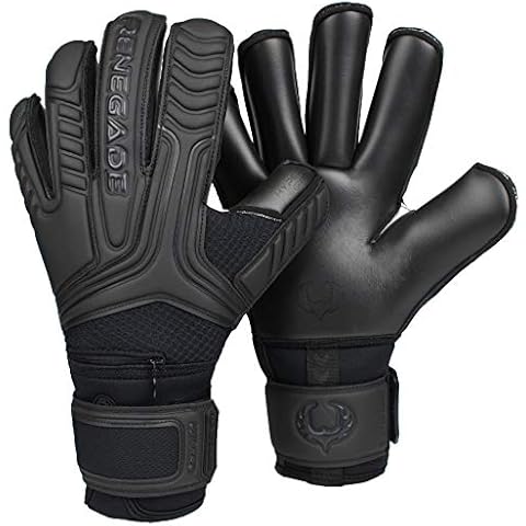Renegade GK Vulcan Onyx Goalie Gloves with Fingersaves | 3.5+3mm Hyper Grip & 4mm Duratek | Black Soccer Goalkeeper Gloves (Size 6, Youth, Kids, Roll Cut, Level 3) Cover