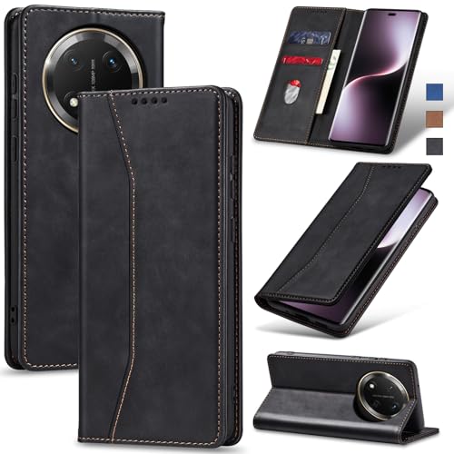 Image of Jasonyu Case for Honor Magic 7 Lite 5G Leather Wallet Flip Cover with Card Holder,Kickstand, Magnetic Closure,TPU Shockproof Phone Case (Black)