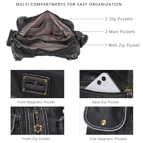 Image of Angel Kiss Purses for Women, Large Shoulder Bag Hobo Tote Purse Mutipocket Faux Leather Satchel Hobo Purse
