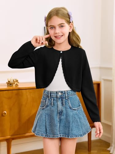 Girls Long Sleeve Bolero Cardigan Sweater Kids Cute Button Knit Shrug Cropped Sweaters Tops4