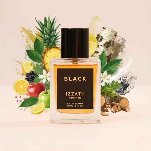 Image of IZZATH Black Eau De Parfum 50ml : Luxury Men's Perfume with Bergamot, Black Currant, Apple, Lemon & Pink Pepper | Elegant Gift for Him