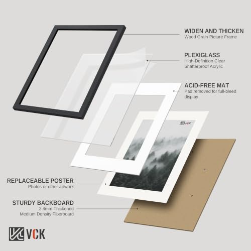 Image of VCK 18x24 Frame 5 Pack, Black Exclusive Wood 16x20 Mat, for Picture