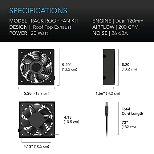 image for AC Infinity Rack ROOF Fan KIT, Quiet Dual-Fans with Speed Controller, 
