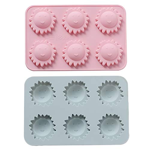 MoldFun 2 Pack Sun Face Ice Cube Tray Silicone Mold for Flower Chocolate Candy Gummy Cookie Fondant Jello Jelly Bakeware Baking Cake Soap Lotion Bar Mint