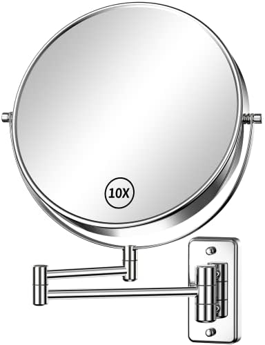 Gospire 9" Large Size Wall Mount Makeup Mirror with 1X/10X Magnification Double-Sided 360° Swivel Vanity Mirror，Chrome Polished Extendable Shaving Bathroom Wall Cosmetic Mirror for Men and Women