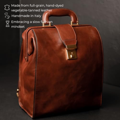 Image of Time Resistance Leather Backpack for Men and Women - Business Rucksack Laptop Bag (Cognac Brown)