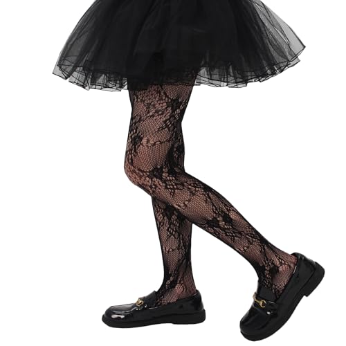 Image of Girls Lace Fishnet Tights Toddler Sheer Patterned Stockings Hollow Dance Pantyhose for Kids Halloween Tights