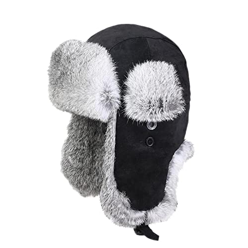 WDSOPK Gorro de Invierno para Hombre y Mujer, Color Negro, de Piel sintética, con Orejeras, Color Negro, 60 cm (Negro 7 1/8)