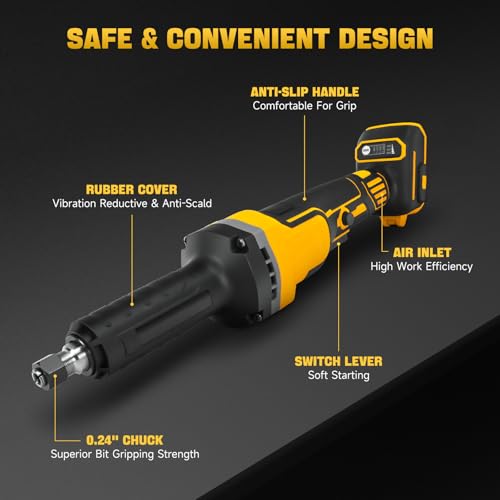 Cordless Die Grinder for Dewalt 20V Battery, 0.24" Precision Chuck Electric Die Grinder, 24000 RPM Brushless Motor, for Rust Removal, Grinding, Polishing, Deburring(No battery) thumbnail 5