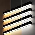 LEONLITE 4FT Linkable LED Linear Light, 3CCT 40W 3000K/4000K/5000K CCT Selectable, ETL Listed Dimmable Architectural LED Suspension Office Lighting Fixture, Matte Black Aluminum Housing, Pack of 4