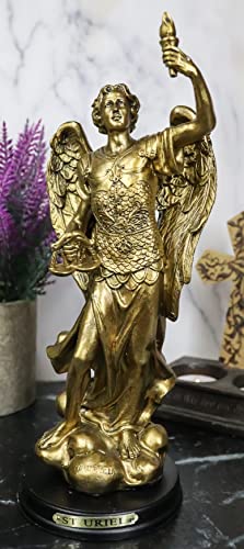 Estatua del Arcángel Uriel de Resina 8.5 in con Base de Madera miniatura 6