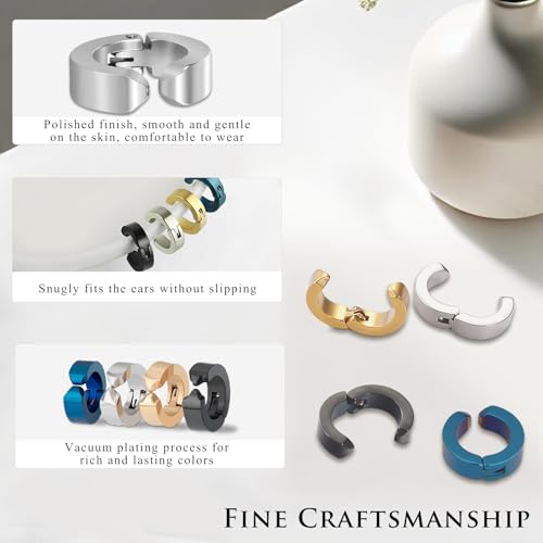 8-Piece Non-Piercing Ear Clips – Stainless Steel Fake Ear Hoops for Men and Women, 4 Colors3