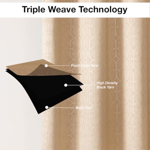 Image of HOMEMONDE 100% True Blackout Curtains 10 Feet Long Door - Pack of 2 Curtains| Embossed Design | Light Block Thermal Insulated & Noise Reducing Room Darkening Curtains (Beige, 120Inch)