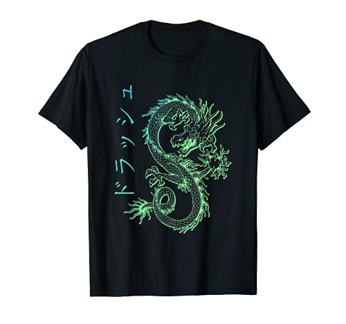 Dragon Streetwear E-Girl Estética retro E-Boy Kanji Japão t-shirt