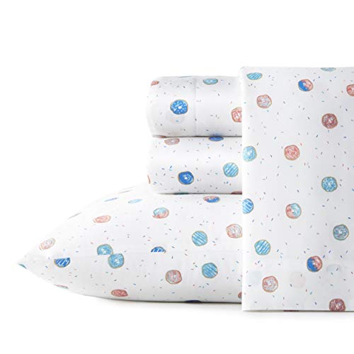 Image of Poppy & Fritz - Full Size Sheet Set, 100% Long-Staple Percale Cotton Bedding, Crisp & Cool, Deep Pockets, Bed Sheets with Matching Fitted Sheet & Pillowcase (Polka Donuts Blue)