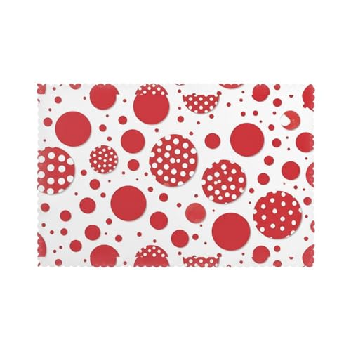 WHJSHOP Lot de 6 sets de table résistants à l'huile, à la chaleur et durables à pois rouges et blancs, 30,5 x 45,7 cm