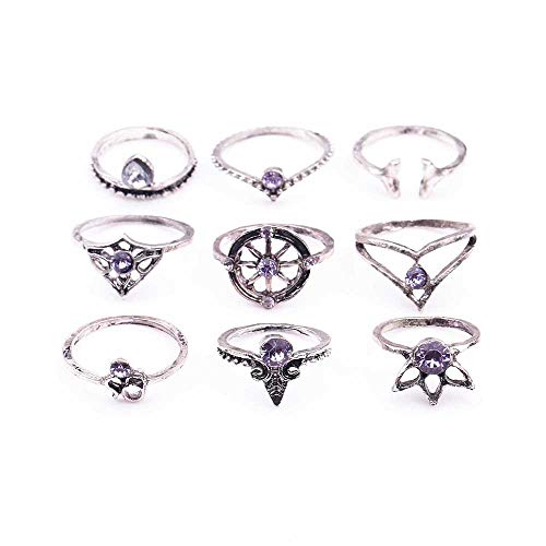 KIT ANÉIS FALANGE JOIAS PRATEADO CAUDA SEREIA BUSSOLA YOGA COM 9 ANEIS T1501