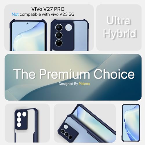 Image of Outlouders Back Cover for Vivo V27 5G / V27 Pro 5G | Ultra Hybrid Transparent | Full Camera Protection | Raised Edge | Crystal Clear Bumper Case (Blue)