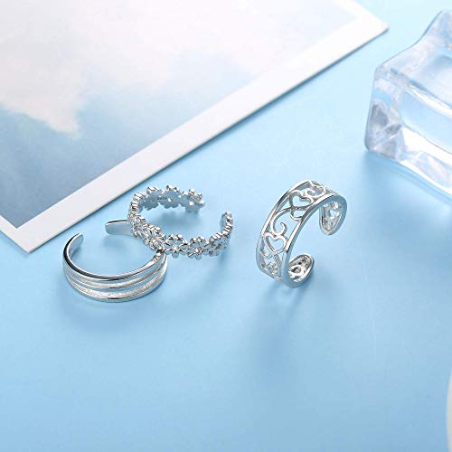 Milacolato ML-TXY-TR0001-A 3Pcs 925 Sterling Silver Toe Rings For Women 18K White Gold Plated Daisy Cuff Band Open Toe Rings Adjustable Toe Rings Summer Beach Foot Jewelry thumb #6