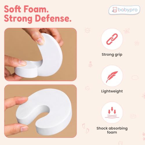 Image of BabyPro Finger Pinch U-Shape Door Guard for Kids, Pack of 4, White | Soft Foam, Easy to Install Baby Proofing Finger Pinch Prevention
