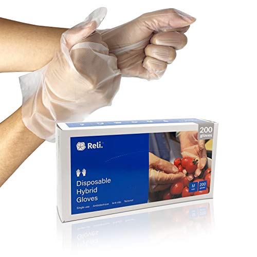 Reli. Disposable Gloves, Medium (200 Pack) (M/L/XL Available) Hybrid Plastic Gloves Disposable - Latex Free / Powder Free - Clear Plastic Disposable Gloves for Hand Protection/Food Handling (Med)