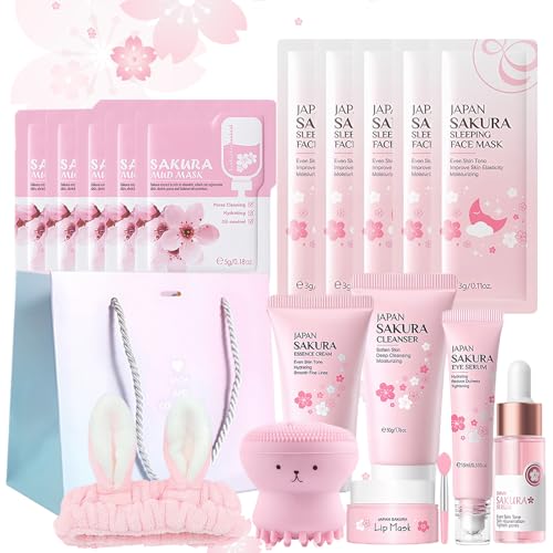 Set de Cuidado Facial Sakura 18 Piezas,Set de Cuidado Diario la Piel