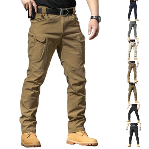 Flexcamo Tactical Pants Multi Pockets Stretch Waterproof Quick Dry Work Pants (Brown X-Large)