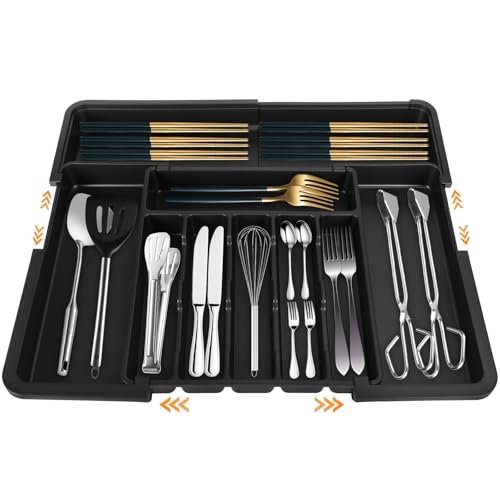 USHOP Besteckkasten für Schubladen,6-9 Fächer Verstellbar,erweiterbarer großer Besteckkasten für die Küche,verstellbarer Zubehör- und...