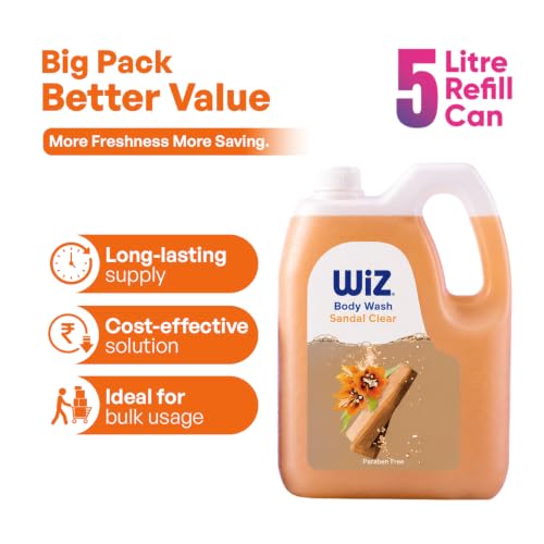 Image of Wiz Sandal Clear Body Wash 5L Refill Can | Paraben Free Shower Gel | Long Lasting Fragrance | Family Pack Liquid Body Cleanser for Men & Women