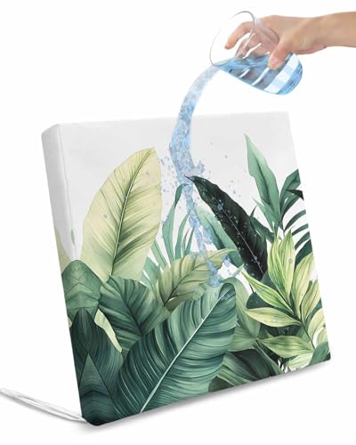 2 Pack Green Tropical Leaves Waterproof Cushion Covers with Ties, Outdoor Patio Chaise Lounge Chair Seat Cushion Slip Covers Replacement(Only Cover) Country Summer Botanical Palm Leaf 22