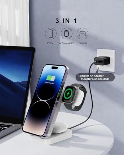 Image of Karwan Wireless Charger 4in1 22w Magnetic Mag-Safe with Clock for i-Phone 16 /16 Plus /16 Pro /16 Pro Max,iPhone 15 /15 Plus /15 Pro /15 Pro Max,iPhone 14 /13 /12,Samsung 21 /22 /23 /24 /25,iwatch-White