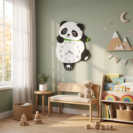 Image of Personalised with Your Name, Panda Design Pendulum Wall Clock for Kids Room, Decorative Analog Timepiece with Swinging Element, Cute Animal Theme Home Accent for Bedroom, Nursery, Playroom