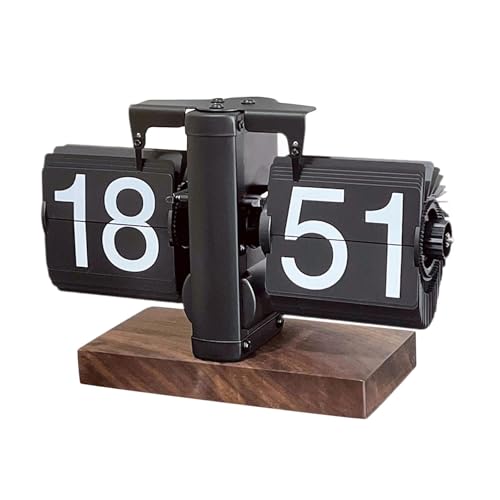 Baoblaze Flip-Tischuhr, automatische Seitenumblätteruhr, Retro-Flip-Down-Uhr, Tischuhr, mechanische Flip-Uhr, Schwarz 24h