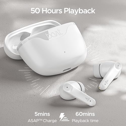 Image of Boat Airdopes 207 TWS in Ear Earbuds with 50 Hrs Playtime, Quad Mics with Enx Tech, ASAP Charging, Iwp Tech, Beast Mode with 50 Ms Low Latency, Bluetooth V5.3, USB Type-C Port & Ipx5(Ivory White)