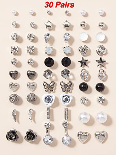 Image of Shining Diva Fashion 30 Pairs Combo Set Stylish Crystal Pearl Earrings for Women and Girls
