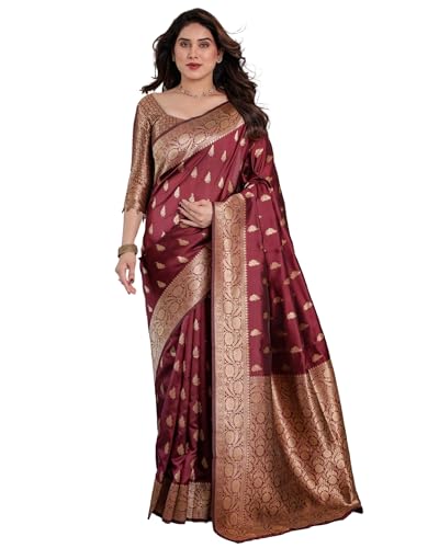 Image of SGF11 Women's Kanjivaram Soft Silk Saree With Unstitched Blouse Piece