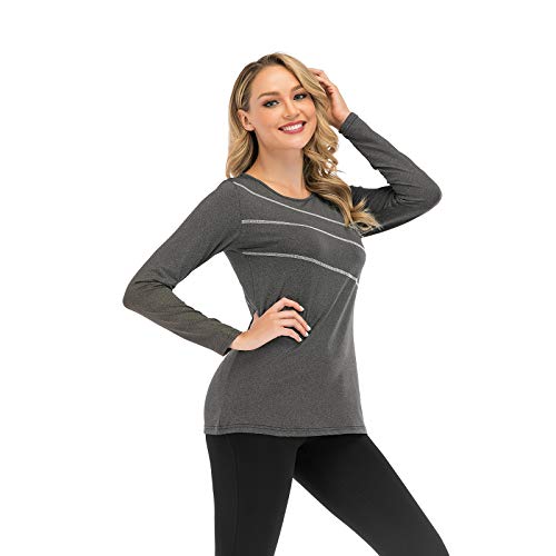 Womens Workout Shirt,Cucuchy Long Sleeve Yoga Work Out Shirts Flowy Flattering Pilates Tunic Tops For Leggings Casual Petity Stretchy Top Moisture Wicking Training Outdoors Outfit Fall Black M #TOP3