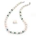 Produktbild Off rund creme Süßwasser Perle mit Türkis Perle Halskette und Ohrstecker-Set in silber Ton  44 cm L/8 mm D