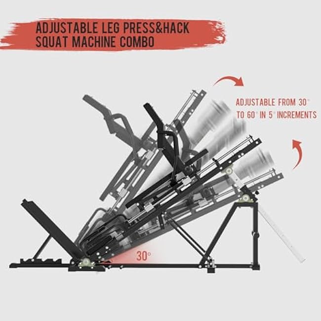 Eonfit EL2 Leg Press Machine for Home Gym, Hack Squat Machines with Linear Bearing 45¡ã (30¡ã~60¡ã Adjustable) Lower Body Strength Training Equipment 1200lbs with Weight Storage