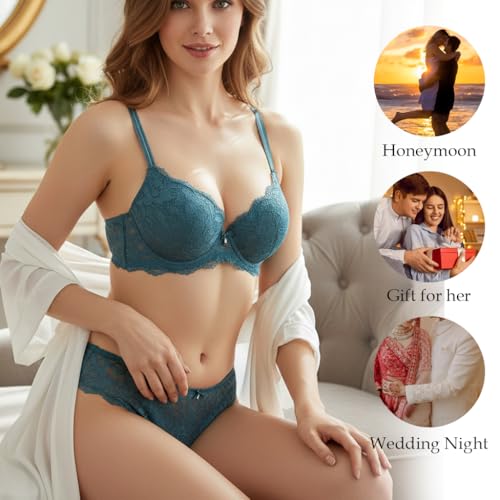 Image of Women's Floral Lace Lingerie Set | Bra and Panty Set | Lace Teddy Strap Babydoll Bodysuit Bra Panty Lingerie | Bikini Lingerie Babydoll Set for Honeymoon Couple Special Wedding Night