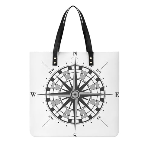 Sac à main shopper Boussole Blanche pour femme, grand cabas fourre-tout bandoulière de voyage 39x39