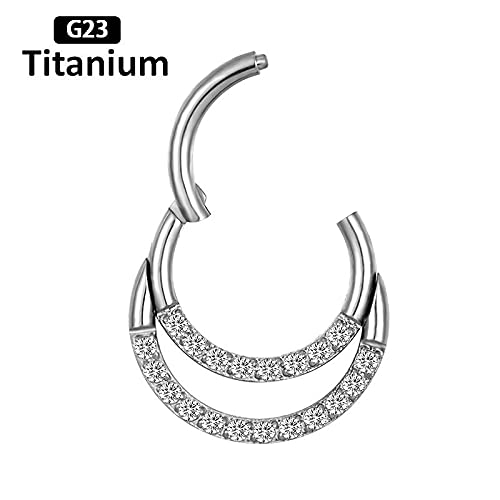 Karisma 2 pierścienie tytanowe G23 Hinged Segmentring Charnier/Conch Clicker Piercing Kolczyk Premium cyrkonia grubość 1,2 mm BHCRZ-216, Stal nierdzewna